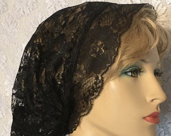 Pañuelo de encaje negro para cubrir la cabeza / Tichel / Bandana de encaje / Pañuelo / Mitpachat / Cubrecabezas / Pañuelos para la cabeza / Turbante / Velo / Sombrero