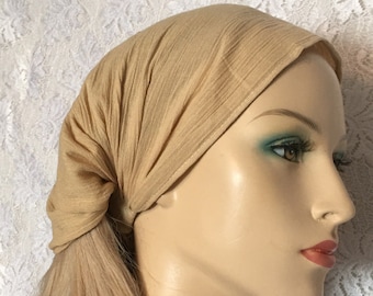 Diadema de algodón de gasa verde / Banda para la cabeza de extensión extra ancha / Pañuelo / Cubierta para la cabeza / Pañuelo para el cabello / Gorro para el cáncer / Cubierta para la cabeza