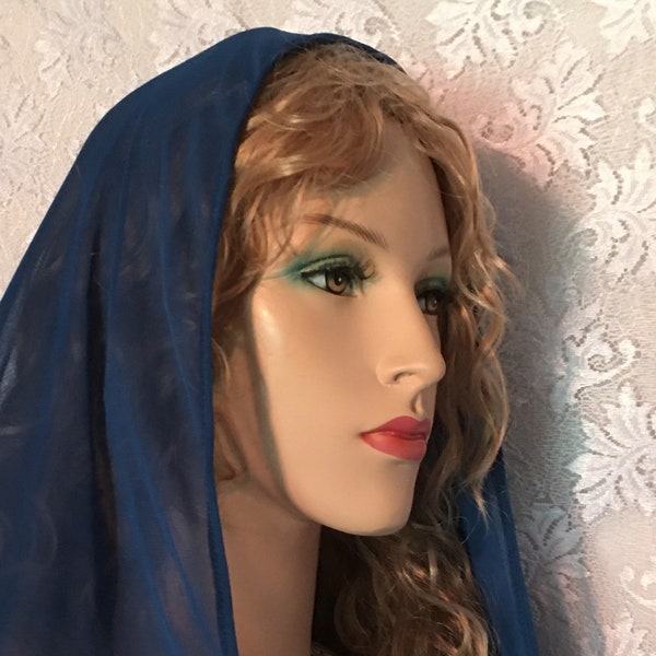 Turquoise Sheer Veil or Shawl • Round Cut Mantilla • Hair Wrap • Head Covering • Prayer Headcovering • Head Scarf • Modesty • Veiling • Gift