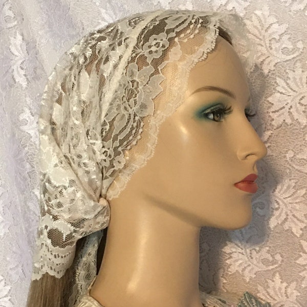 Elfenbeinfarbene Spitze Kopfbedeckung für Frauen • Bat Mitzvah • Perfekt für Ihre Kopfbedeckungen • Spitzenschals • Geschenke für Sie • Schal-Accessoire • Haarwrap