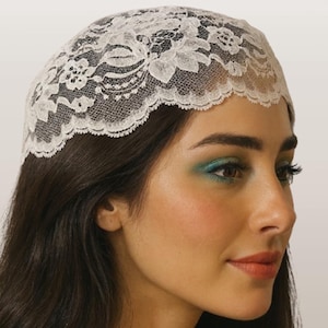 Touca de renda bucariana, acessório de cabelo discreto para Bat Mitzvá, touca para uso religioso, fascinator para cabelo.