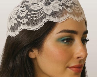 Tapete de encaje bucariano, gorro de capilla de encaje, accesorio para el cabello, tocado modesto para Bat Mitzvah, tapete para uso religioso, tocado para el cabello