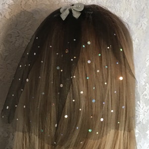 Tulle Bat Mitzvah Head Covering | Black Silver Kippah Hair Covers | Simcha Headcovering | Bar Mitzvah Kippot | Doily Headcover | Kippa | Hat