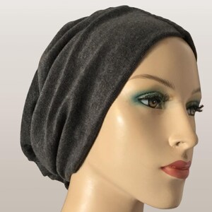 Stretch Turban Snood Cap, Gray Soft Head Wrap, Modest Head Cover, Beanie Cap Hair Loss or Chemo Cap, Gift for Her, Boho Slouchy Hair Cover