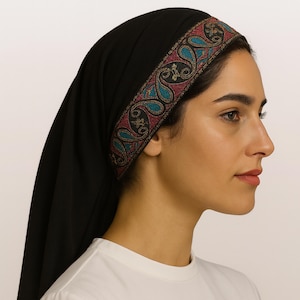 BLACK Hair Snood | Peach Skin Jacquard Band Head Covering | Tichel | Mitpachat | Headcovering | Modest Headcover | Chemo Cap Renaissance