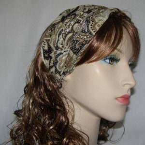 Tan Brown Paisley Headband | Extension Head Band | Bandana | Scrunch Head Covering | Headwrap | Hair Wrap | Extra Wide Headband | Cancer Cap
