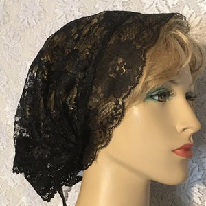 BLACK Lace Scarf Headcovering | Tichel | Lace Bandana | Lace Kerchief | Mitpachat | Head Covering | Head Scarves | Head Wrap | Veil | Hat