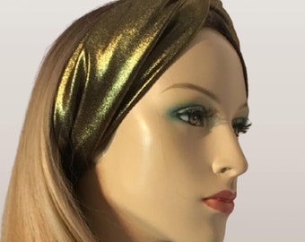Gold Turban Headband for Women Boho Head Band Gold Sparkle Tichel Accent Headwraps Stretchy Bohemian Head Wrap Modest Head Covering