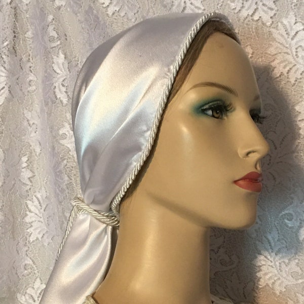 SATIN Scarf | White Tichel Head Covering | Crepe Backing | Headcovering | Mitpachat | Headscarf | Modest Head Cover | Prayer | Mantilla Veil