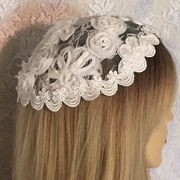 Women 3D Chiffon Rose Lace Doily Head Cover • Doilies • Chapel Cap • Kippot • Wedding • Bat Mitzvah • Kippah • Gift for Her • Prayer • Veil