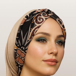 Couvre-chef turban beige • Snoods pour femmes • Tichel • Écharpe • Couvre-chef Renaissance • Sans cravate • Mode pudique • Bonnet anti-chute