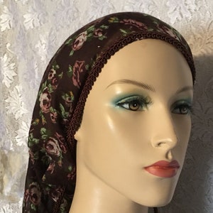 Brown Floral Cotton Snood Headcovering • All Cotton Snoods for Women • Tichel • Renaissance Head Cover • Modesty Wear • Hair Loss • Headwrap