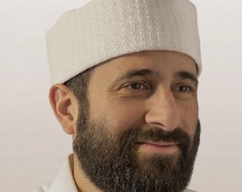 Weiße Bucharisch Kippa Kopfbedeckung - Bar Mitzvah Yarmulka • Hochzeits-Kippo Schädelkappe