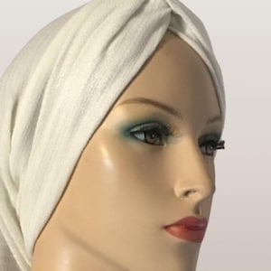 Ivory Boho Turban Snood, Stretchy Tichel Headwrap, Modest Hair Cover, Hair Loss Cap, Soft Bohemian Head Cover, Women Head Wrap, Gift for Her