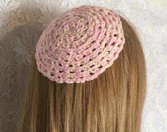 Pink & Creme Crocheted Kippah | Skullcap | Yarmulke | Headcovering | Head Covering Kippot | Bar Mitzvah Bat Mitzvah | Wedding kipah | Simcha