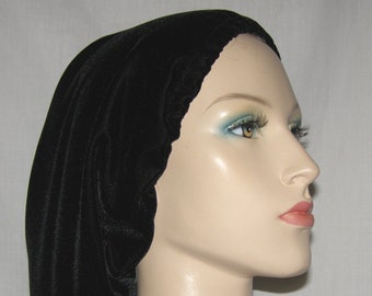 Black VELVET SLIP ON Snood Head Covering | Hair Snood | Tichel | Scarf | Mitpachat | Headcovering | Modest Wear | Chemo Cover | Hair Wrap