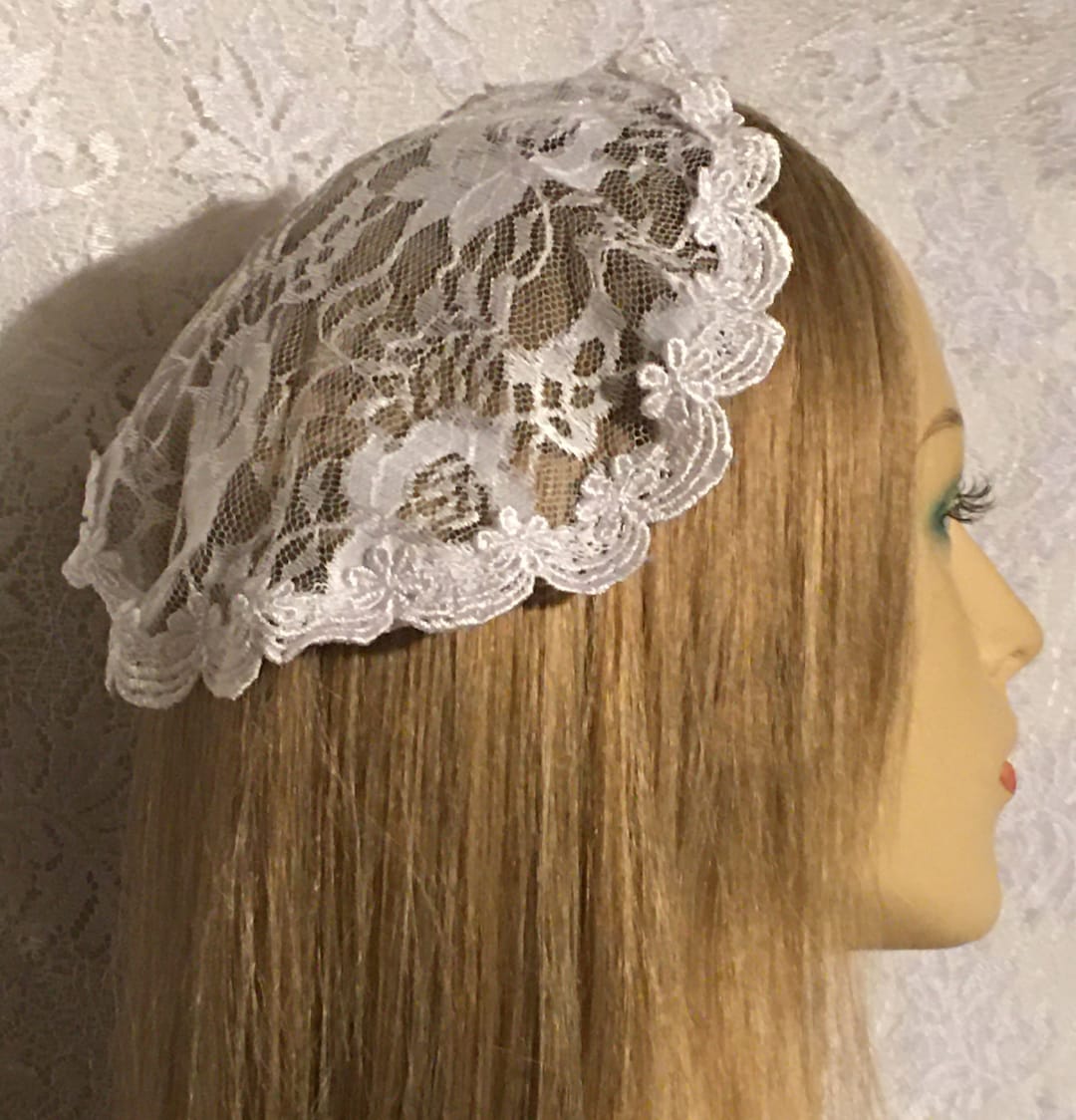 White Floral Lace Doily Headcover Bat Mitzvah Gift Lace Chapel Cap