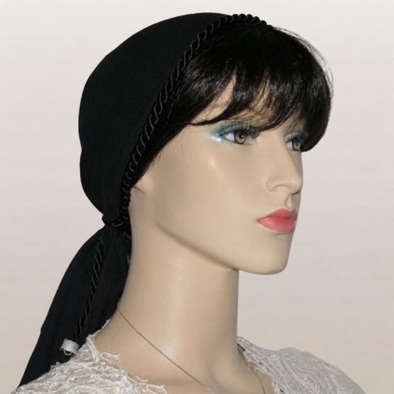 Black Gauze Cotton Tichel for Modest Wear and Hair Loss