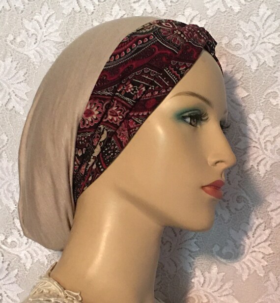 Cranberry Turban Snood Head Covering • Women Hair Snoods • Tichel