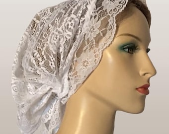 Pañuelo de encaje blanco para la cabeza - Bandana Tichel para mujer - Pañuelo de encaje - Mitpachat modesto - Cubierta para la cabeza - Pañuelos para la cabeza - Velo para envolver la cabeza