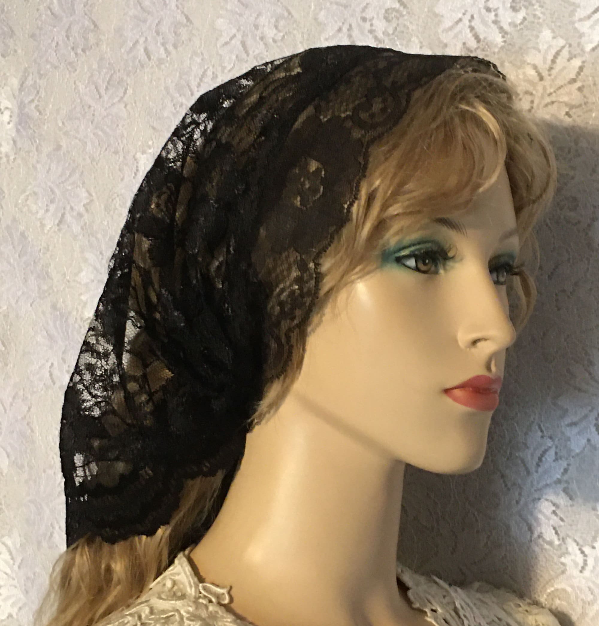 BLACK Lace Scarf Headcovering | Tichel | Lace Bandana | Lace 