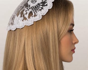 White Lace Head Covering Doily Headpiece Prayer Covering Hair Accessory Lace Chapel Cap Hair Doilies Religious Headcover Bridal Headpiece