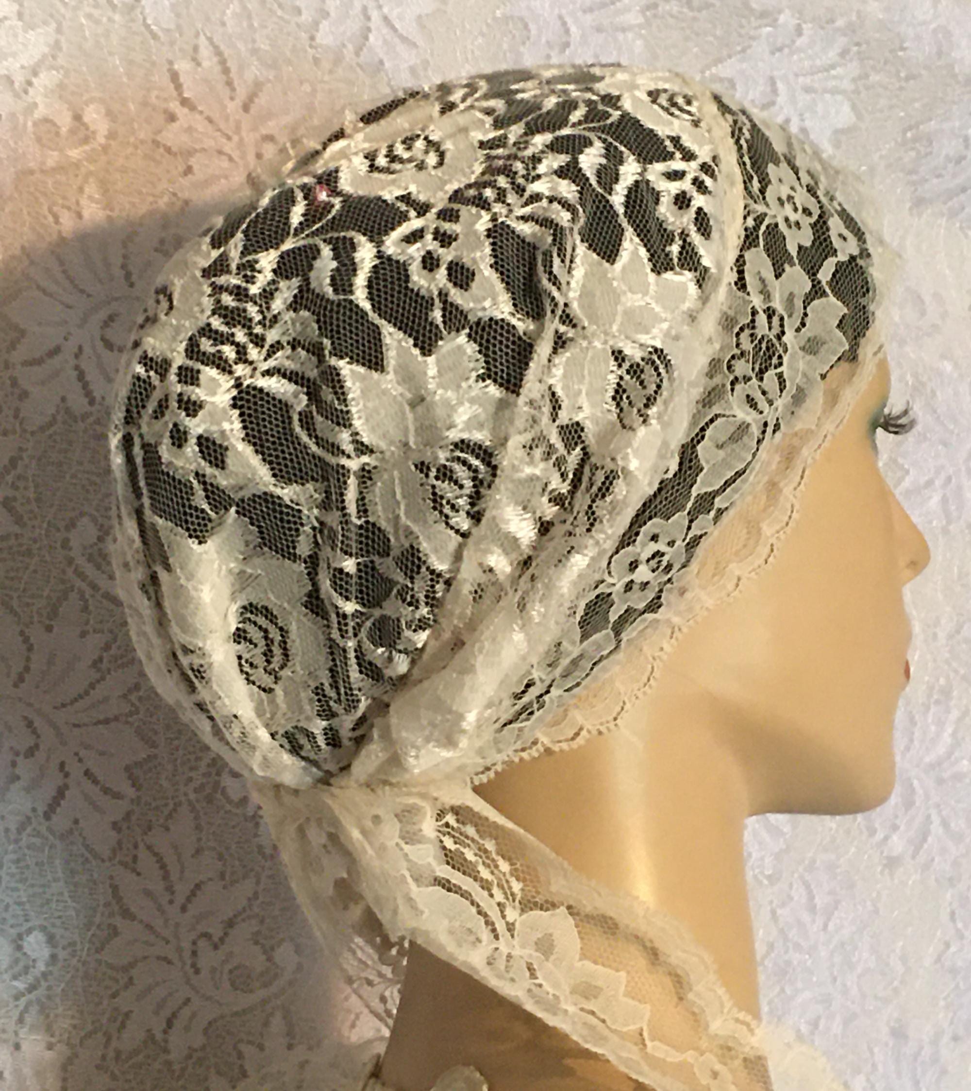 Lovely Royal Black Laces Handmade Mitpachat Head Covering-Scarf-Tichel Headband Mitpachat Headband - Etsy main image 2