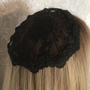 Black Satin Stitch Lace Doily with Black Scalloped Venise Lace Trim