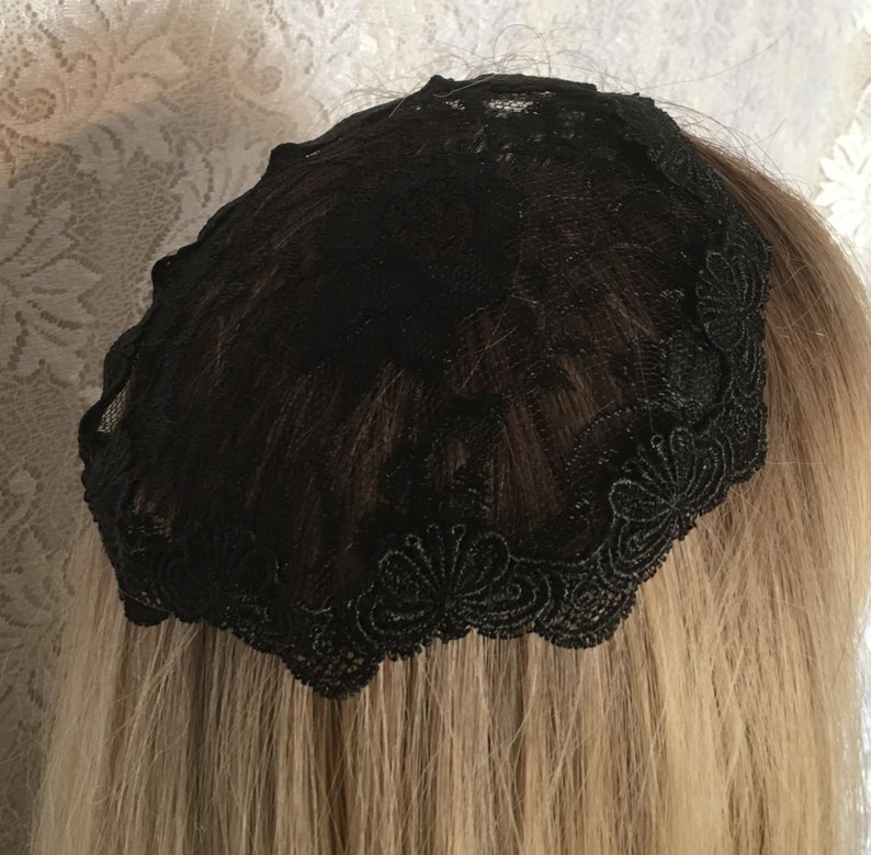 Black Satin Stitch Lace Doily with Black Scalloped Venise Lace Trim