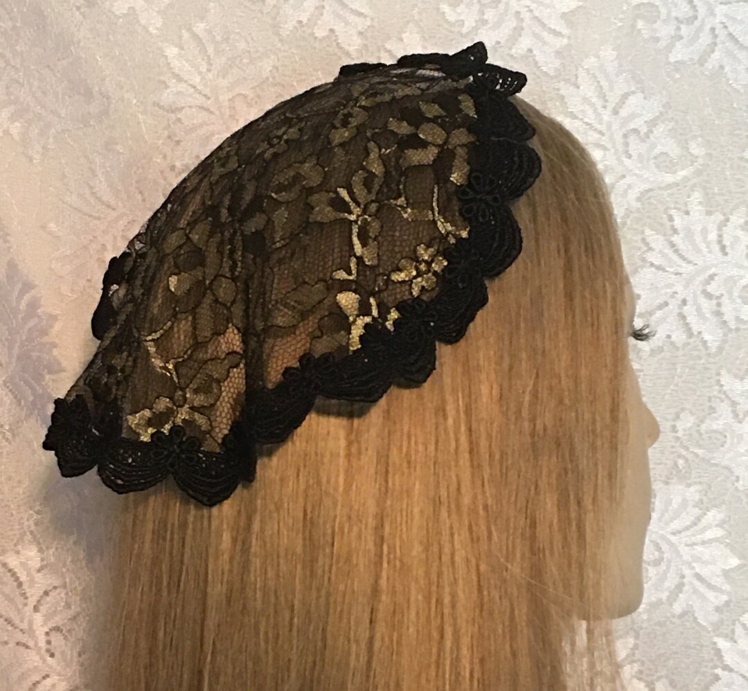 Black Gold Floral Lace Doily Head Covering Bat Mitzvah Doily Etsy