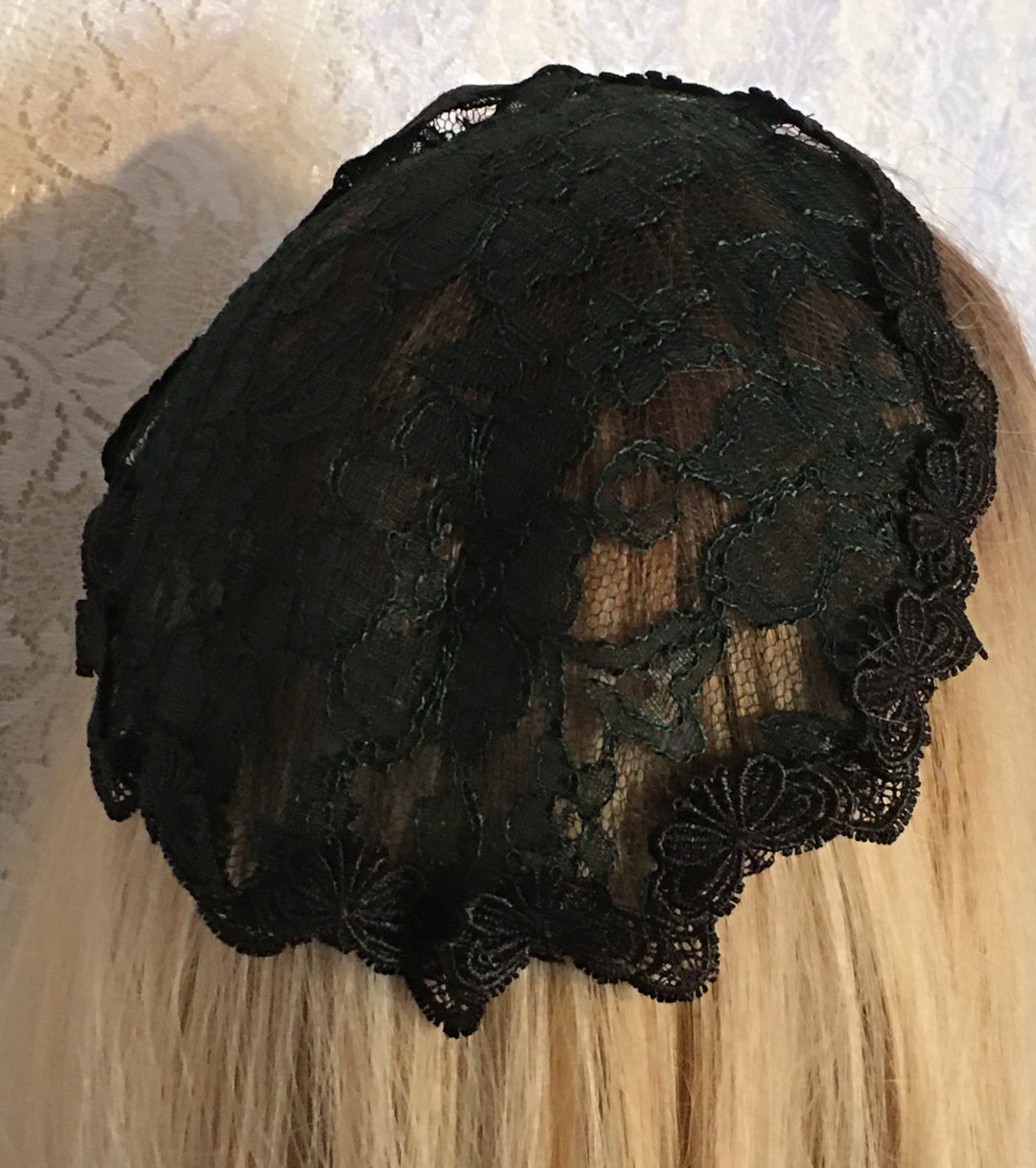 White Lace Chapel Cap, Women's Lace Head Covering, White Doily