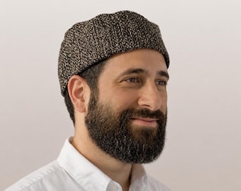 Sefardische Bucharische Keppel, bruin crème zwart geweven ontwerp keppeltje, traditionele Joodse hoofdbedekking, bruiloft kippot, bar mitswa cadeau