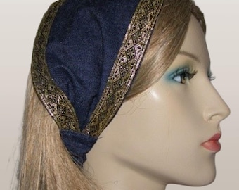 Denim Stirnband, breites Baumwoll Jeans Stirnband, Denim Haarband, Damen Stirnbänder, weicher elastischer Rücken, Boho Hippie Bandana, Jacquard Band Akzent
