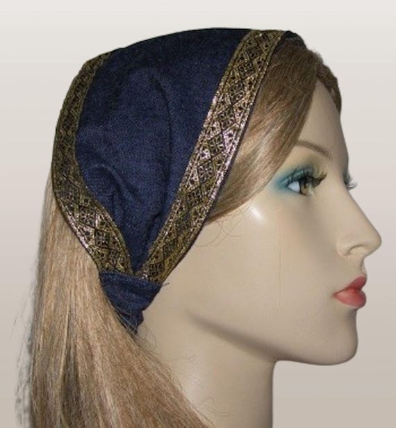 Denim Headband, Wide Cotton Jean Headband, Denim Hair Wrap, Womens
