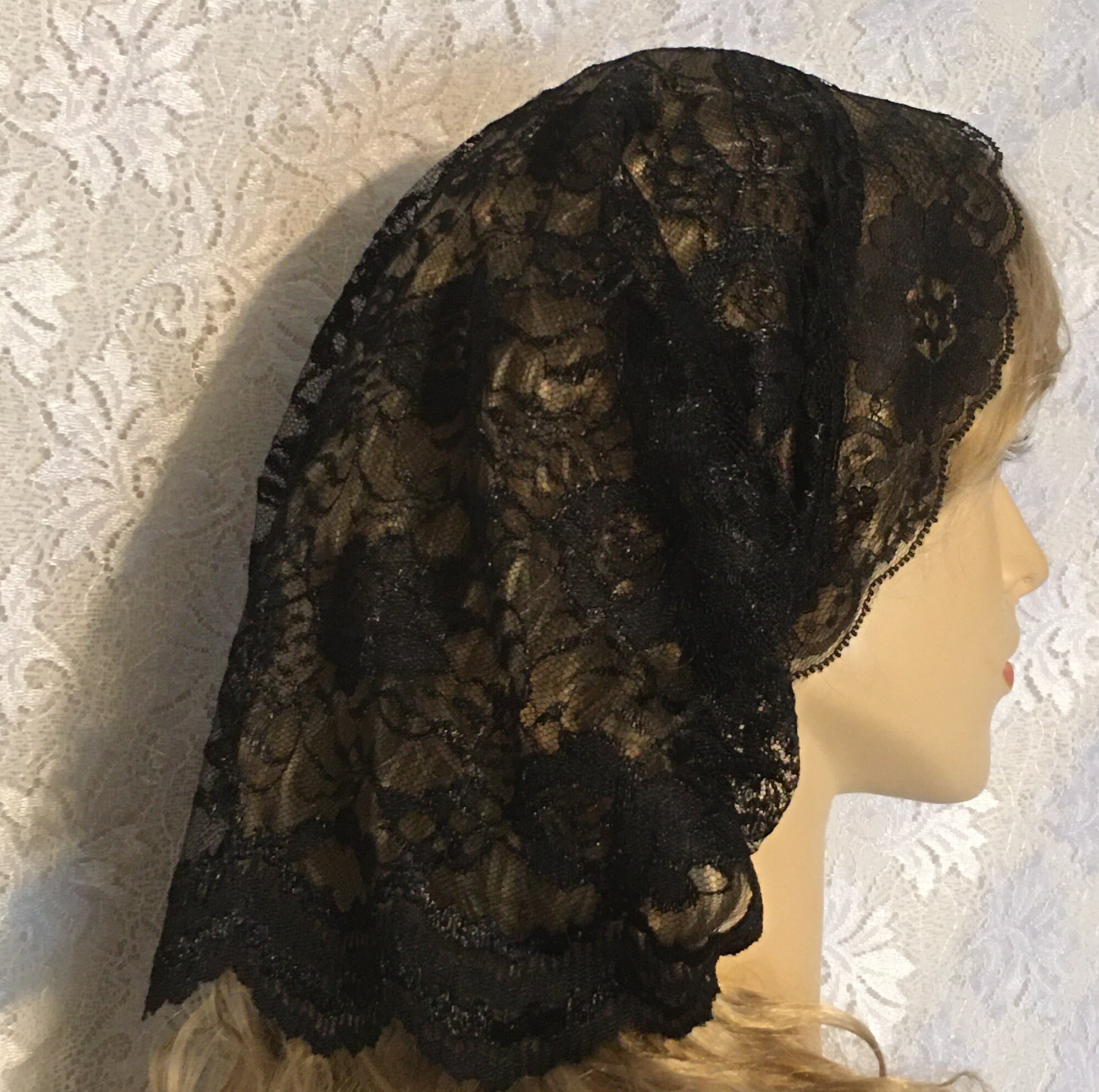 Lovely Black & Green Lace Handmade Mitpachat Head Covering-Scarf-Tichel Headband Odem Headscarf TICHEL, Hair Snood, Chemo Snood, Head Scarf  main image 4