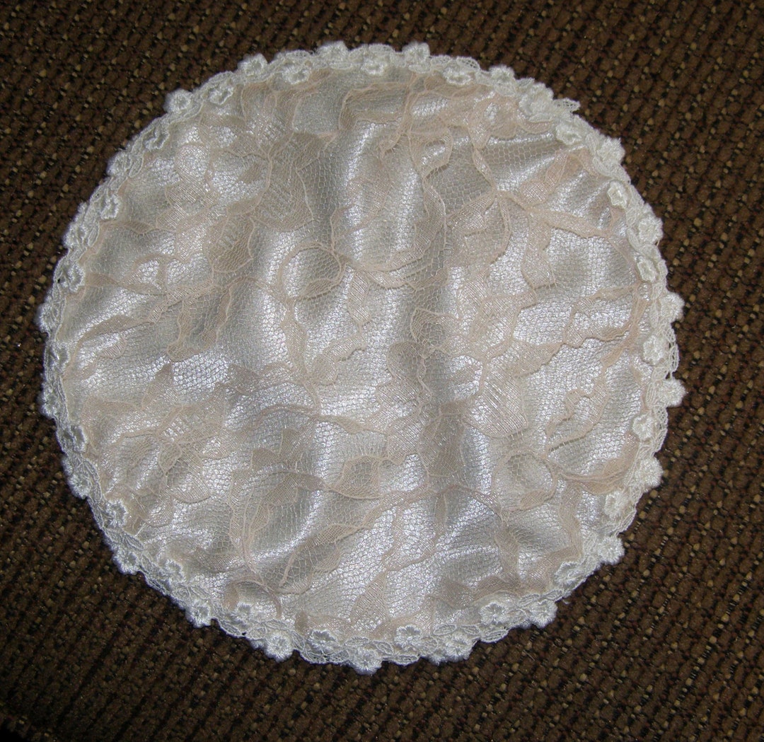 Lined Lace Doily Head Covering Champagne Lace Satin Lining Etsy