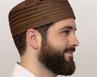 Sephardic Bucharian Kippah, Espresso Taupe Corduroy Velvet Yarmulke, Traditional Jewish Head Covering, Wedding Kippot, Bar Mitzvah Gift