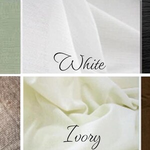 Swatch of fabric in six colors: ivory, brown, black, olive, white, and tan.