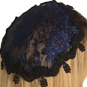 Navy Floral Spitzendeckchen Kippah | Fledermaus Mitzvah Deckchen Kopfbedeckung | Venise Borte Headcover | Simcha Kopfbedeckung | Kipp | Kappe | Mütze