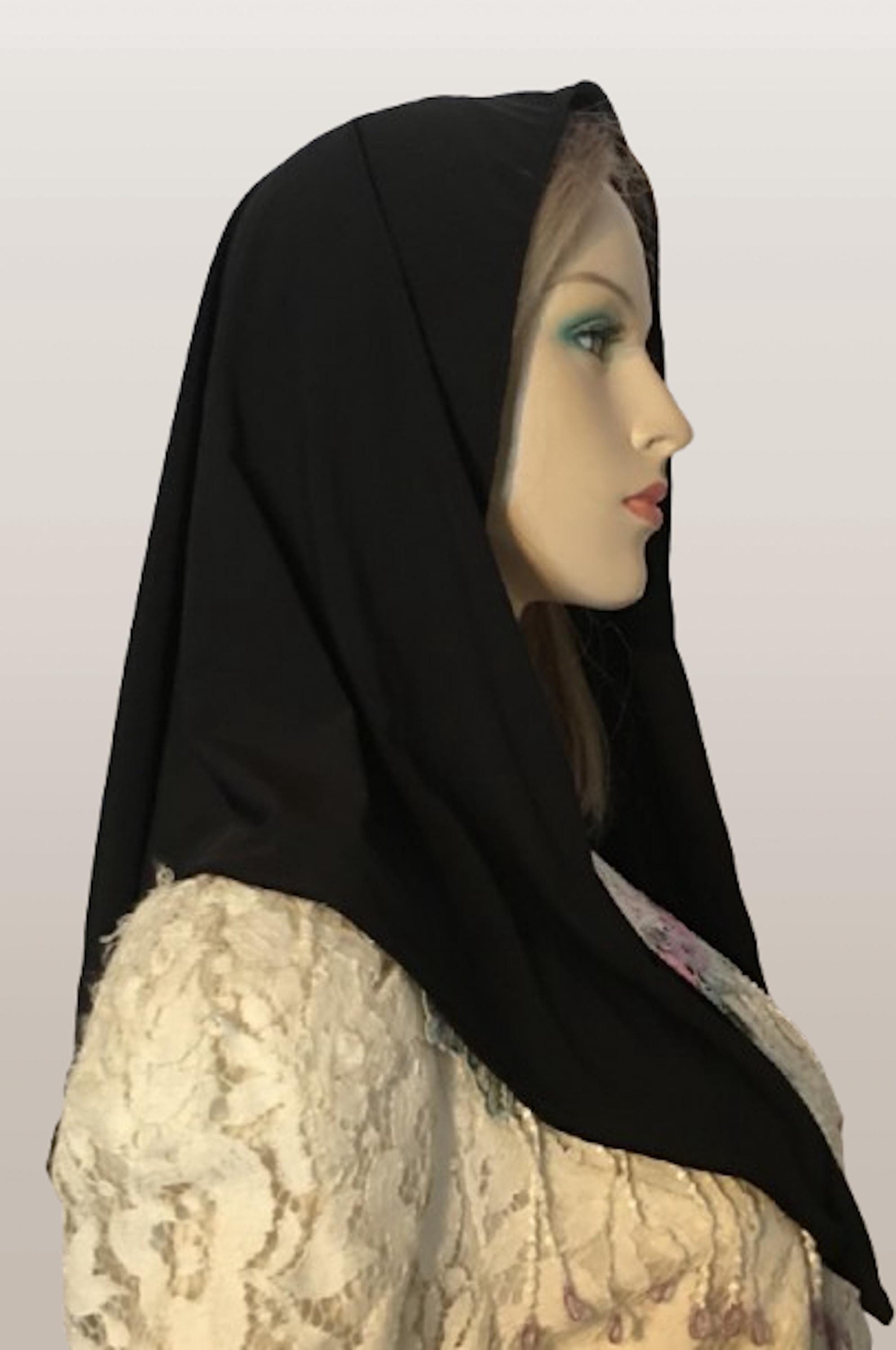 Black Tichel Scarf for Prayer, Modest Head Covering, Mitpachat Mantilla Veil for Women, Lightweight Headscarf, Hairloss Chemo Head Cover