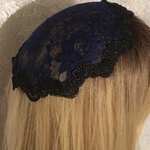 Navy Lace Doily Headcover - Bat Mitzvah Gift Lace Head Cover