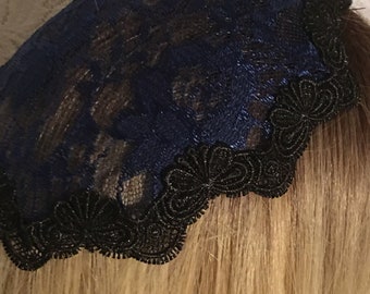 Navy Lace Doily Headcover, Bat Mitzvah Gift, Lace Chapel Cap, Fancy Head Covering, Jewish Doilies Modest Kippah, Prayer Veil