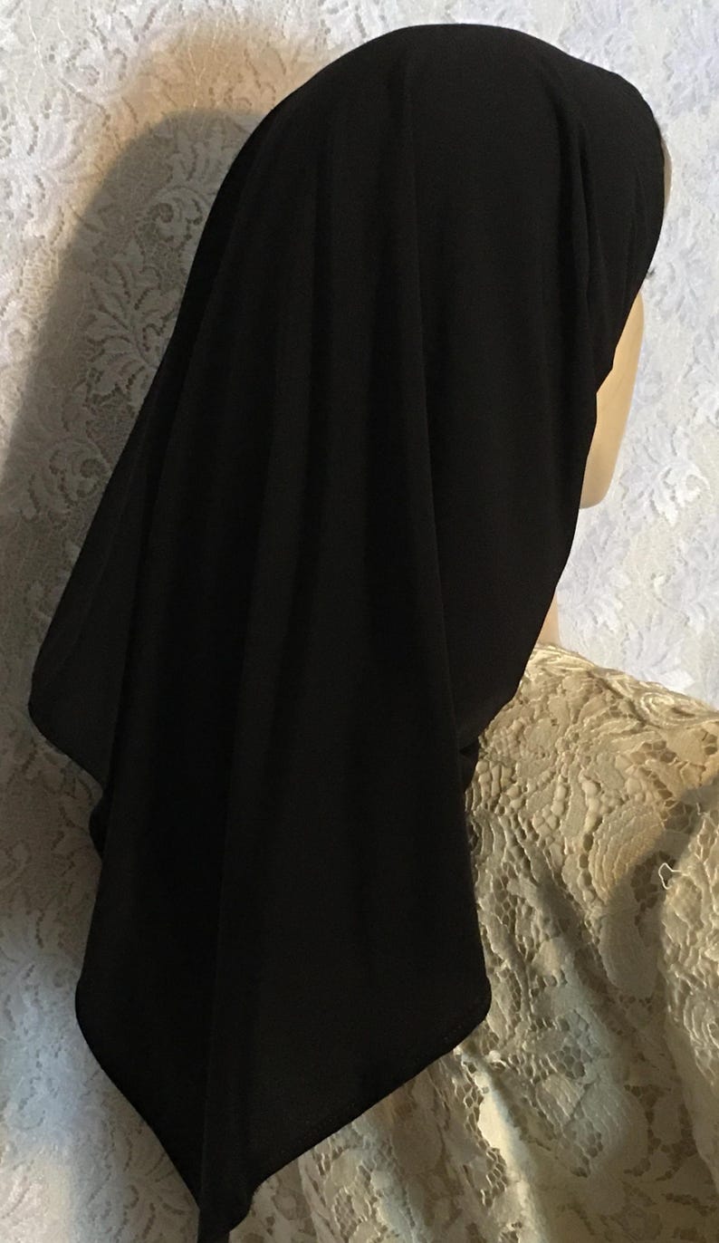 Black polyester tichel scarf head cover - Modest black tichel