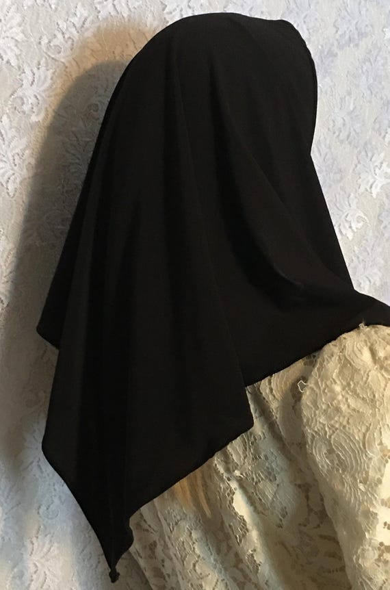 Black Tichel Scarf for Prayer, Modest Head Covering, Mitpachat Mantilla Veil for Women, Lightweight Headscarf, Hairloss Chemo Head Cover