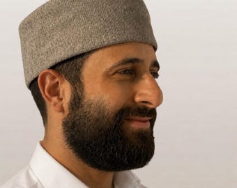 Gray Chenille Tweed Bucharian Kippah for Men, Soft Woven Jewish Kippah, Traditional Bukharian Yarmulke, Bar Mitzvah Gift