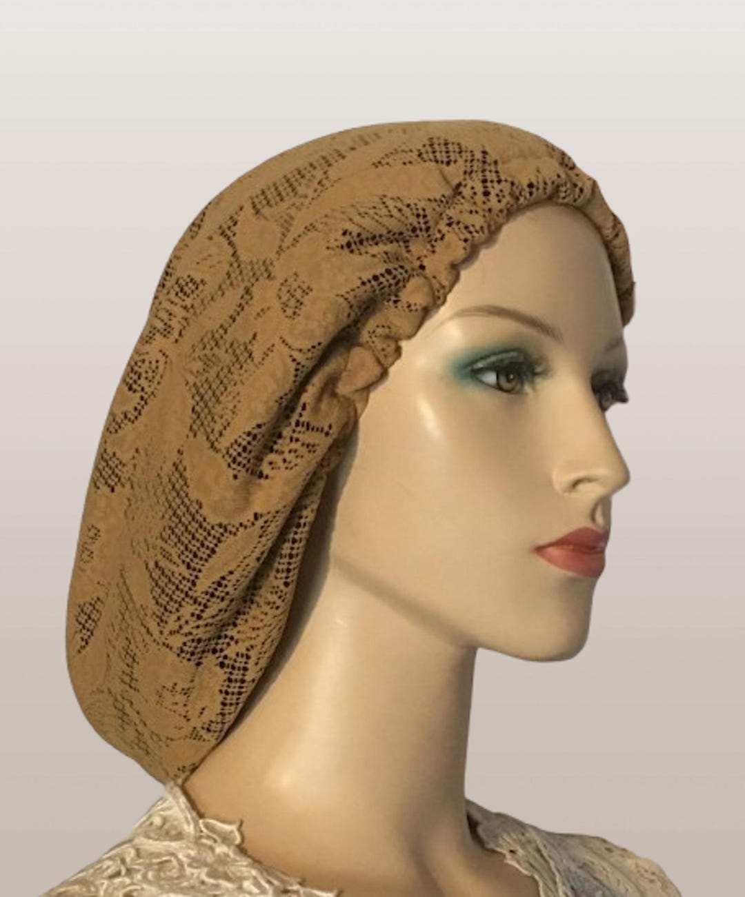 Copricapo con fodera in oro effetto uncinetto, copricapo da donna