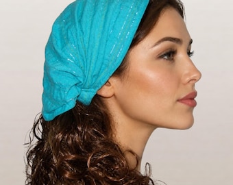 Metallic Stripe Wide Headband | Pre-Tied Hair Covering | Lightweight Head Wrap | Women's Headcover | Modest Hair Cover | Boho Headband