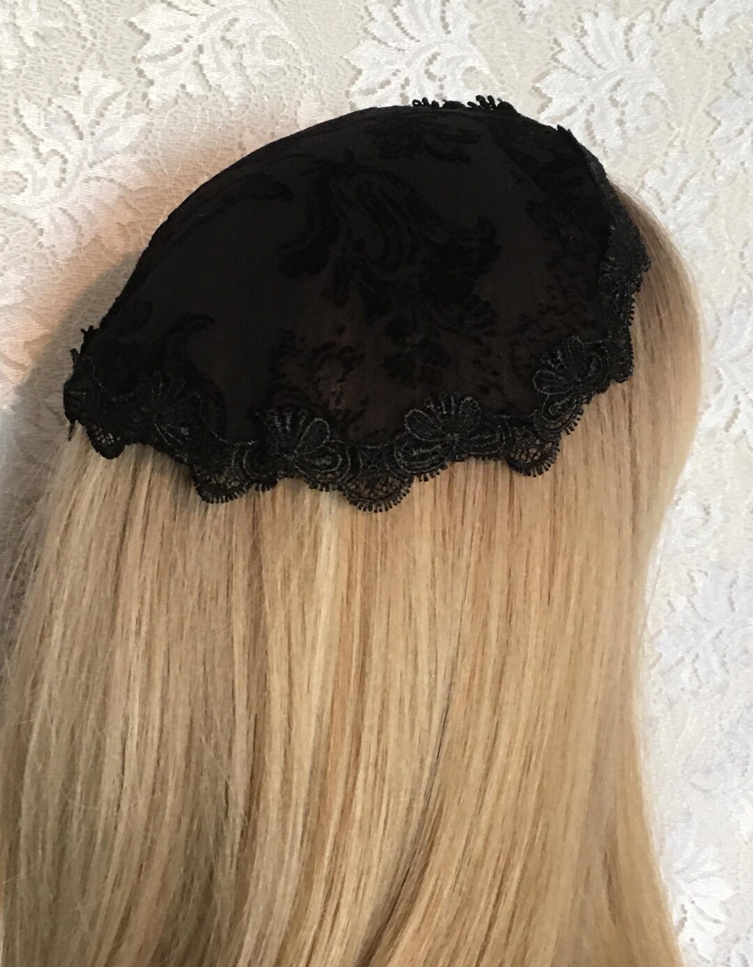 White Lace Chapel Cap, Women's Lace Head Covering, White Doily