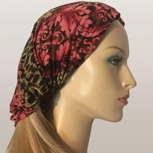 Wide Headband for Women • Boho Head Band • Rose Leaf Design Tichel Accent • Headwraps • Stretchy Bohemian Head Wrap • Modest Headcover
