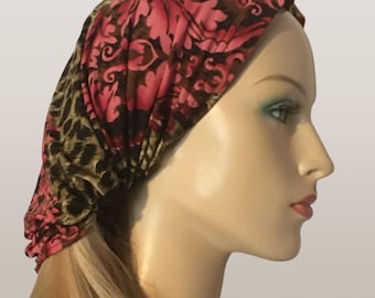 Diadema ancha para mujer • Banda para la cabeza estilo bohemio • Diseño con detalles de tichel y hojas de rosa • Pañuelos para la cabeza • Pañuelo para la cabeza bohemio elástico • Tocado modesto